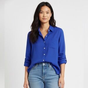 Natural Life Royal Blue Button Down Shirt Long Sleeve Lightweight Cotton XS/S